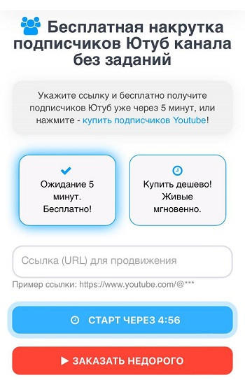 накрутка подписчиков youtube бесплатно