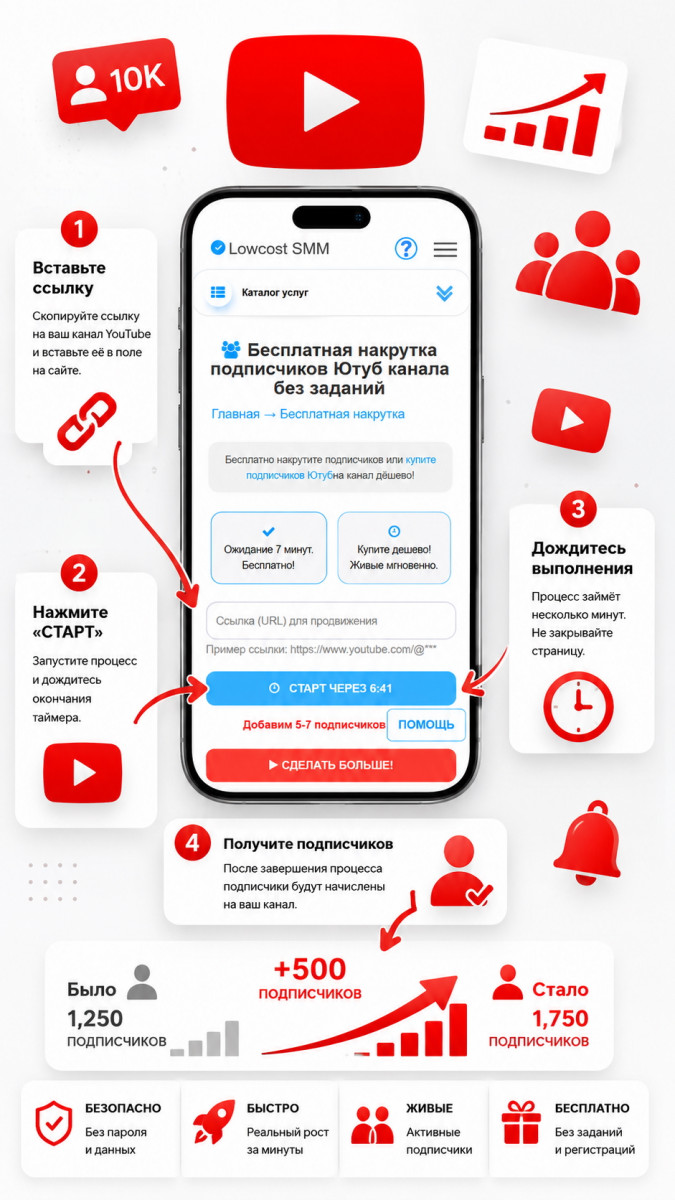 накрутить подписчиков в ютуб бесплатно